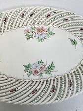 Plato de servir floral tejido cesta porcelana vintage pintado a mano floral 14"