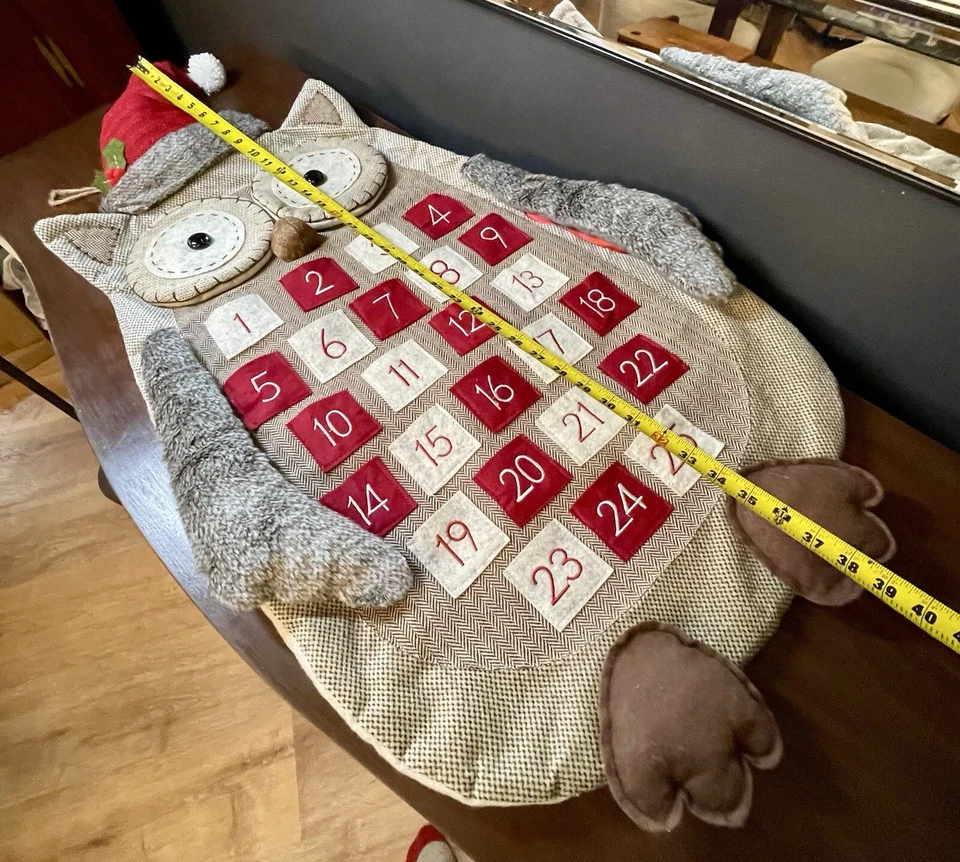 Christmas Holiday Fabric & Plush Owl Countdown Advent Calendar VERY LARGE - Image 3 of 4