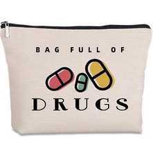 BAG FULL OF DRUGS Canvas Pouch Medication Pills Bottles Storage Travel Case
