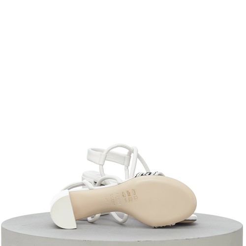 FENDI 795$ White Leather Sandal, Cross-Over Strap, Wide FF Woven Motif Band - Picture 11 of 12
