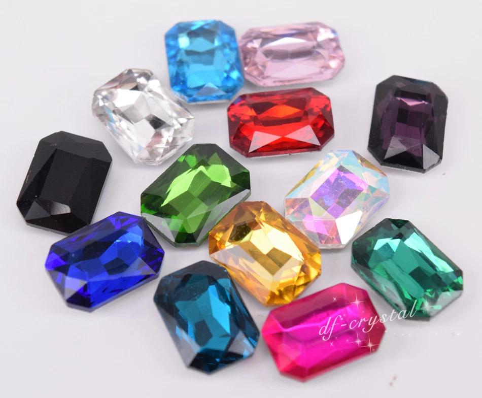 100 Pcs Size Colour Glass Faceted Glass Rhinestones Rectangle Jewels