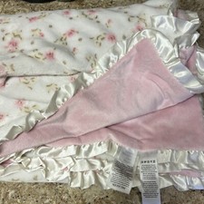 Little Me Baby Blanket White Pink Floral Fleece 30 x40 EUC