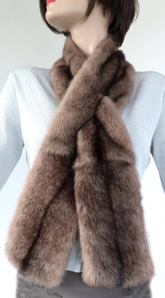 Mink Scarf Fur Stole Premium Kohinoor Mink Design Coat Trim Black Cross Taupe image 3