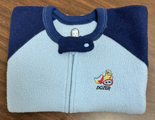 Vintage Gerber Baby Boy FleeceFooted Pajamas 18M Blue Dozer Dump Truck Seam Flaw