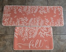 Tappeto Cucina Autunno Set 2 Tappetini Antiscivolo Arancione Pastello Beige Decorazione Ringraziamento 