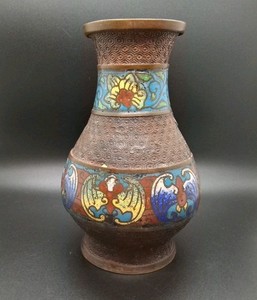 19th Century Asian/Oriental 7" Brass Enameled Vase