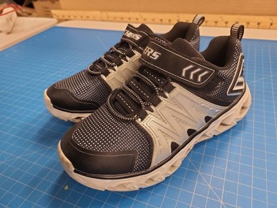 Skechers S Lights Boys Size 12 Athletic Sneakers Black Silver Light Up Shoes