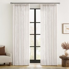 Pinch Pleated Thick Linen Curtains 90 Inches Long 2 Panels for Living Room Be...