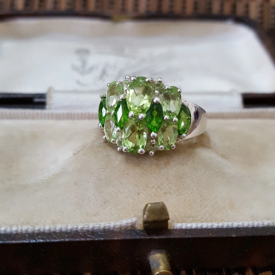 Anillo de plata de ley 925, anillo de peridoto y diopsido genuino, talla K EE. UU. 5,25 Foto 4 de 4