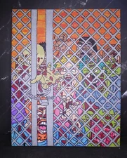 Caged Zombies ! 8x10 Flat Canvas Painting