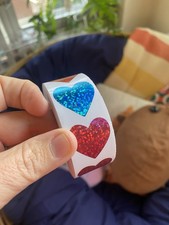 Sparkle Hearts Sticker Roll: Roll Of 500 1 Inch Rainbow Sparkle Heart Stickers