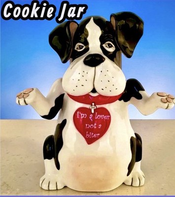 Blue Sky Clayworks Romeo Dog  I Am Lover Not Biter  COOKIE JAR Auth Retailer NIB