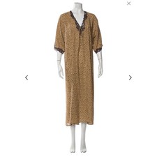 Oscar de la Renta Pink Label Leopard Print Lace Trim Nightgown Loungewear M