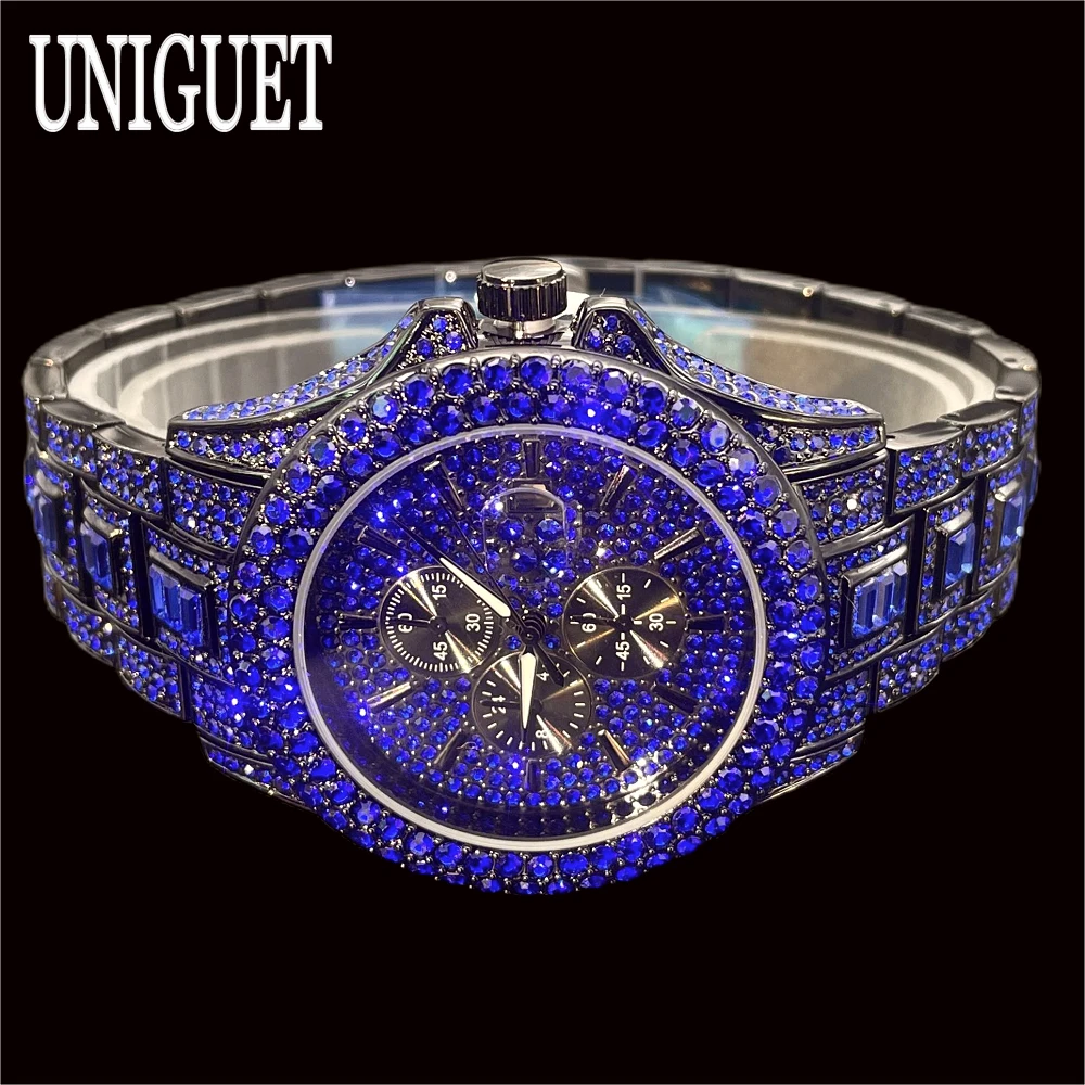 Hot Sell Red Ice Watch for Men Fashion Brand UNIGUET Hip Hop Full Diamond Luxury