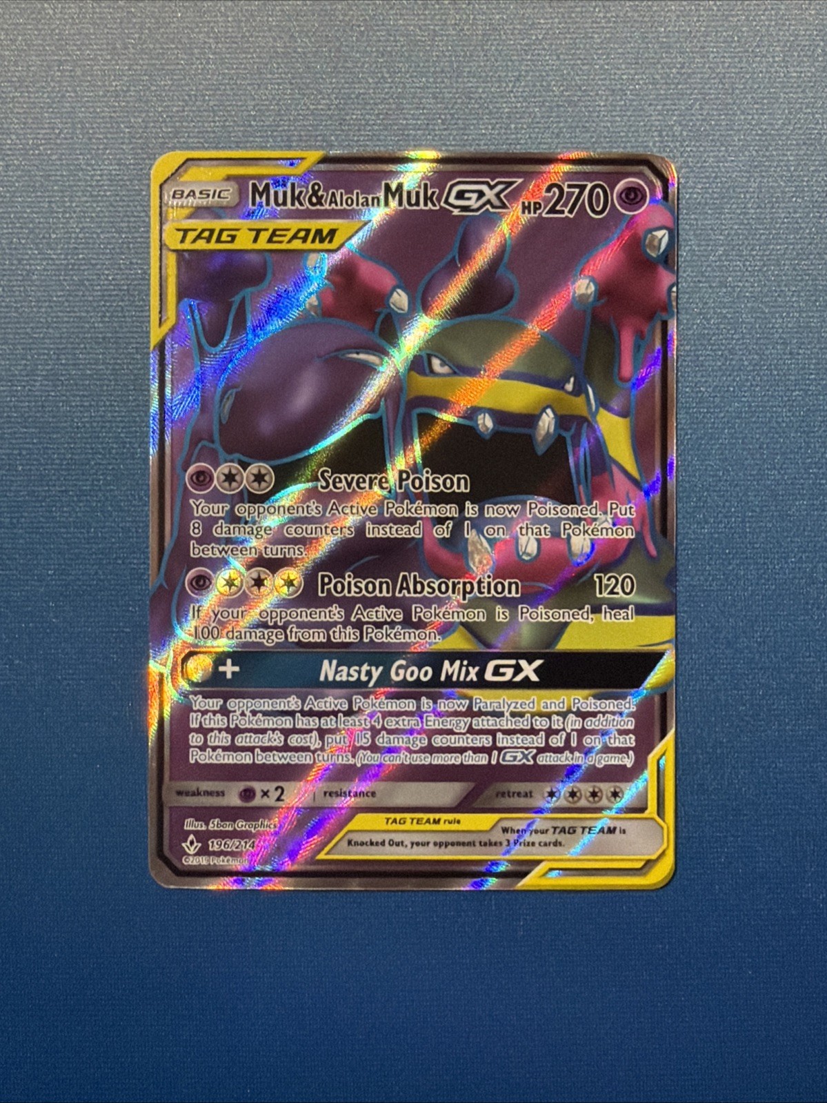 Pokemon TCG Muk & Alolan Muk GX (Full Art) 196/214 Sm-Unbroken Bonds Holo NM