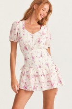 NWT LoveShackFancy Keelin Mini in Magenta Light Floral Cotton Dress M