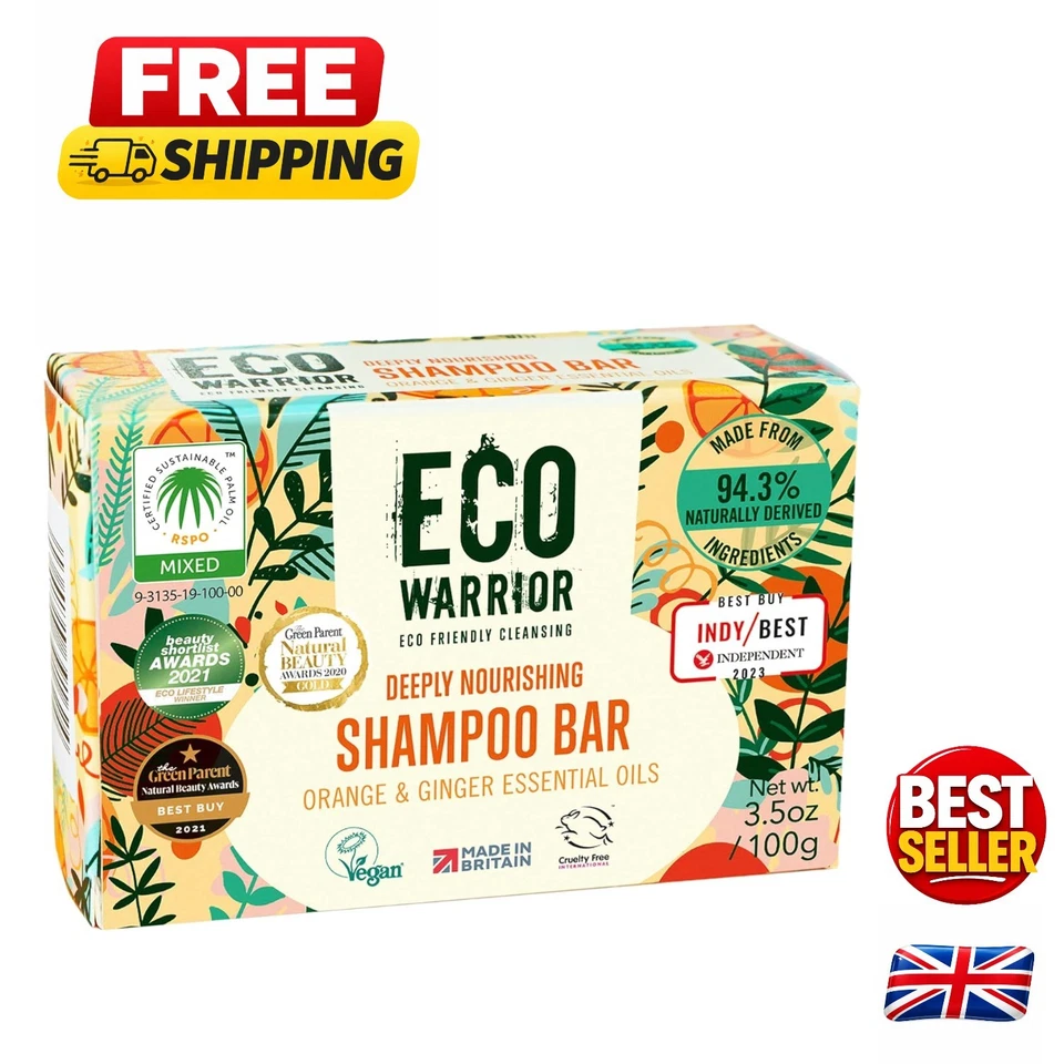 Eco Warrior Shampoo Bar 5 X 100g Orange and Ginger Essential Oils Vegan