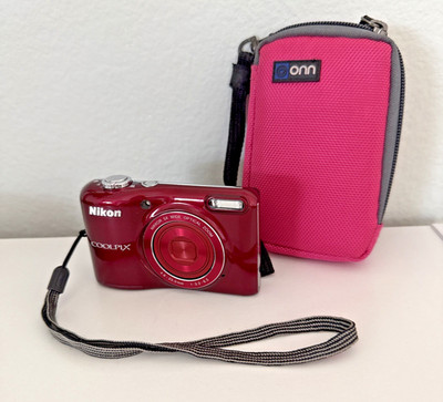 Nikon COOLPIX L28 20.1MP Digital Camera - Red 5X Wide Optical Zoom w/ case