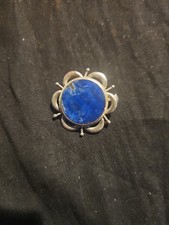 Vintage Sterling Silver Pin Pendant Blue Lapis Lazuli Stone Beautiful 