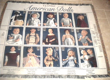 CLASSIC KEEPSAKE AMERICAN DOLLS USPS STAMP 1996 BLANKET THROW TAPESTRY BIN02