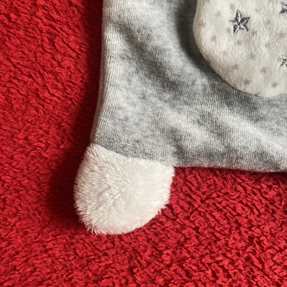 🇫🇷 doudou ours Blanc Écharpe Mouchoir Gris Étoiles Argentées NEUF jamais Servi - Photo 4/4