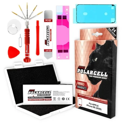 POLARCELL Akku für Apple iPhone SE 2020 | 2300mAh Profi-Set inkl. Werkzeug & Rahmenkleber