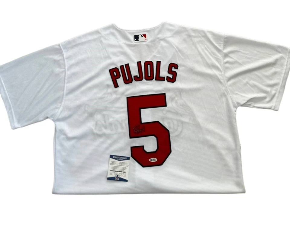 Camiseta Albert Pujols Blanca Cardenales Firmada a Mano AUTENTICACIÓN BAS Foto 4 de 4