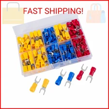 Breezliy 180 Pcs 22-16 16-14 12-10 AWG Insulated Fork Spade U-Type Wire Connecto