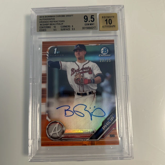 BGS 9.5/10 BEAU PHILIP AUTO 2019 Bowman Chrome Autograph ORANGE REFRACTOR GEM 25