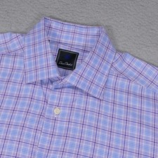 David Donahue Shirt Mens 16 1/2 34/35 Blue Plaid Button Up Long Sleeve