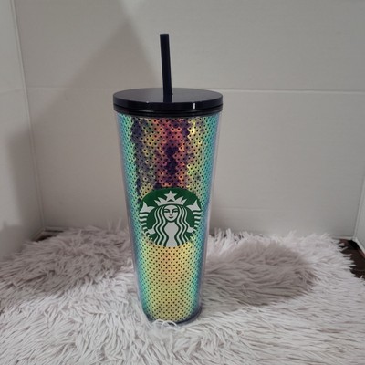 2020 Starbucks Venti Cold Cup Tumbler 24oz Dark Purple Top Sequin Holiday Coffee