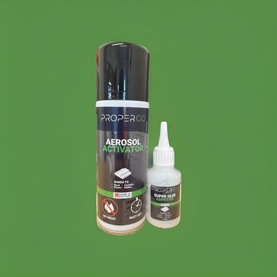 PROPERGO SEKERKLEBER DÜNNVISKOS 50G & 200ML AKTIVATOR GEHRUNGSSET CYANACRYLAT