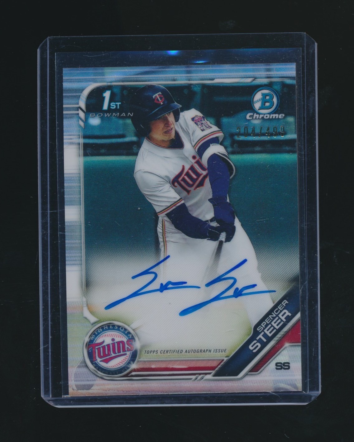 SPENCER STEER 2019 BOWMAN CHROME 1ST REFRACTOR RC AUTO PARALLEL 204/499 #CDA-SST