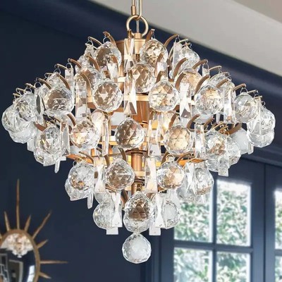 Gold Crystal Globe Empire Chandelier Modern Glam Tiered LED Ceiling Fixture