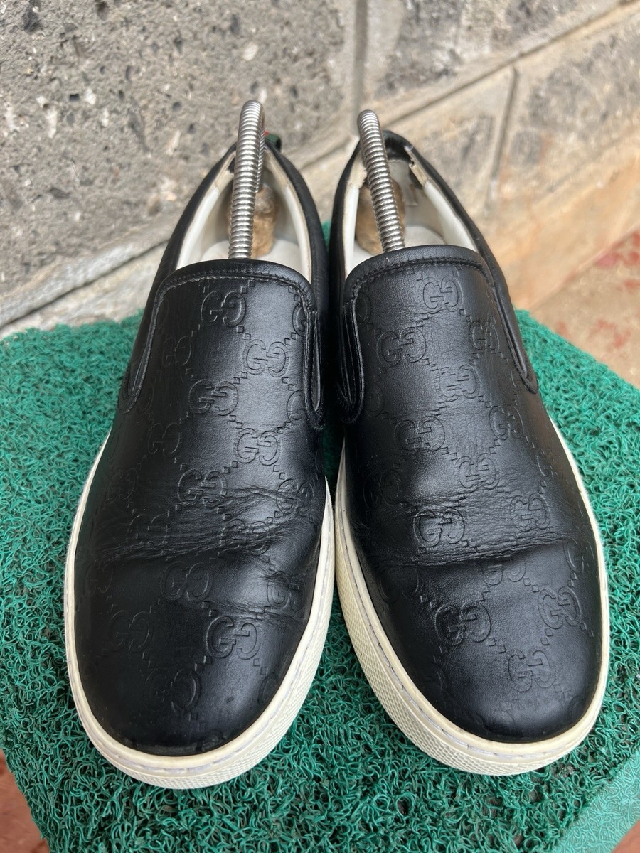 Gucci GG Signature Web Accent Black Leather Men’s Slip on Sneakers Size 6.5 8 US Gucci Men main image 3