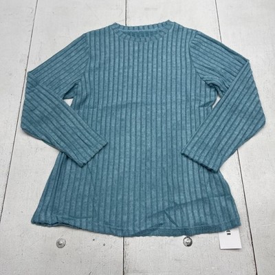 GNKVLER Shirt Youth 12-14 Blue Ribbed Long Sleeve Crewneck Stretch Basic Casual