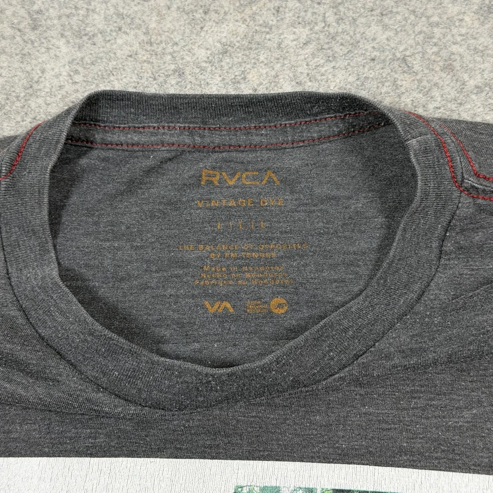 RVCA Short Sleeve Chest Spellout Logo Print T-Shirt Fits Men's Size Large Gray - Image 4 of 4