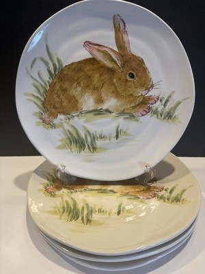 Maxcera Bunny Rabbit Dinner Plates Set of 4 Hand Painted Easter 11  Plates