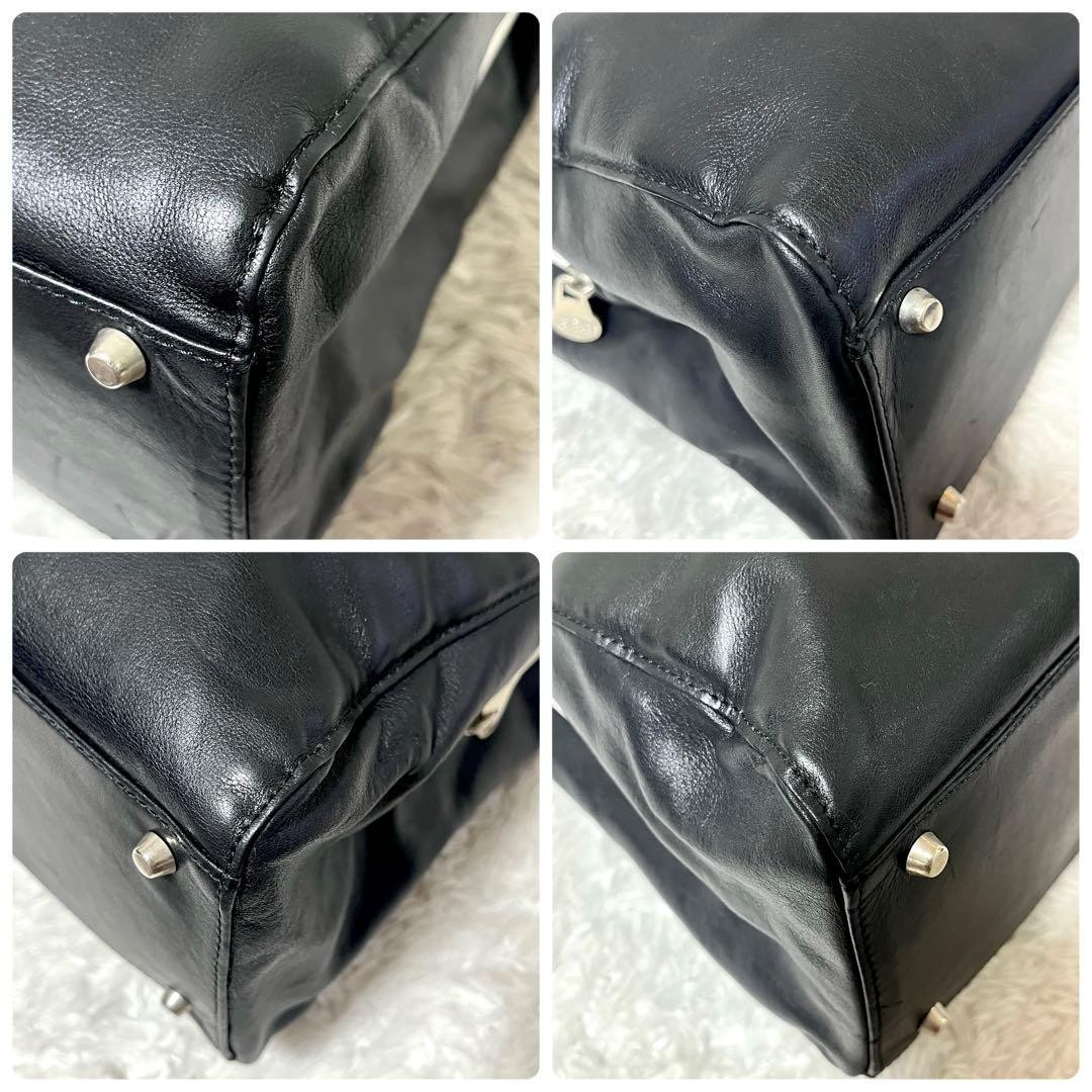 GIANNI VERSACE Leather HandBag Tote Bag Medusa Embossed Silver Hardware Black thumbnail 7