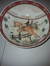 Hand-Painted Porcelain Hunting Scene Bowl - H...