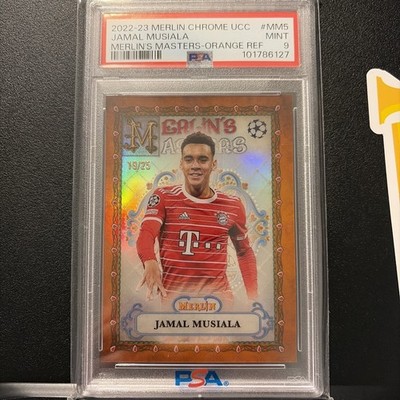 2022 Topps Merlin Chrome Merlin's Masters Orange Refractor Jamal Musiala PSA 9