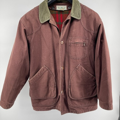 #ad Vintage LL Bean Chore Coat Canvas Removable Wool Plaid Liner 80s 90s $109.99