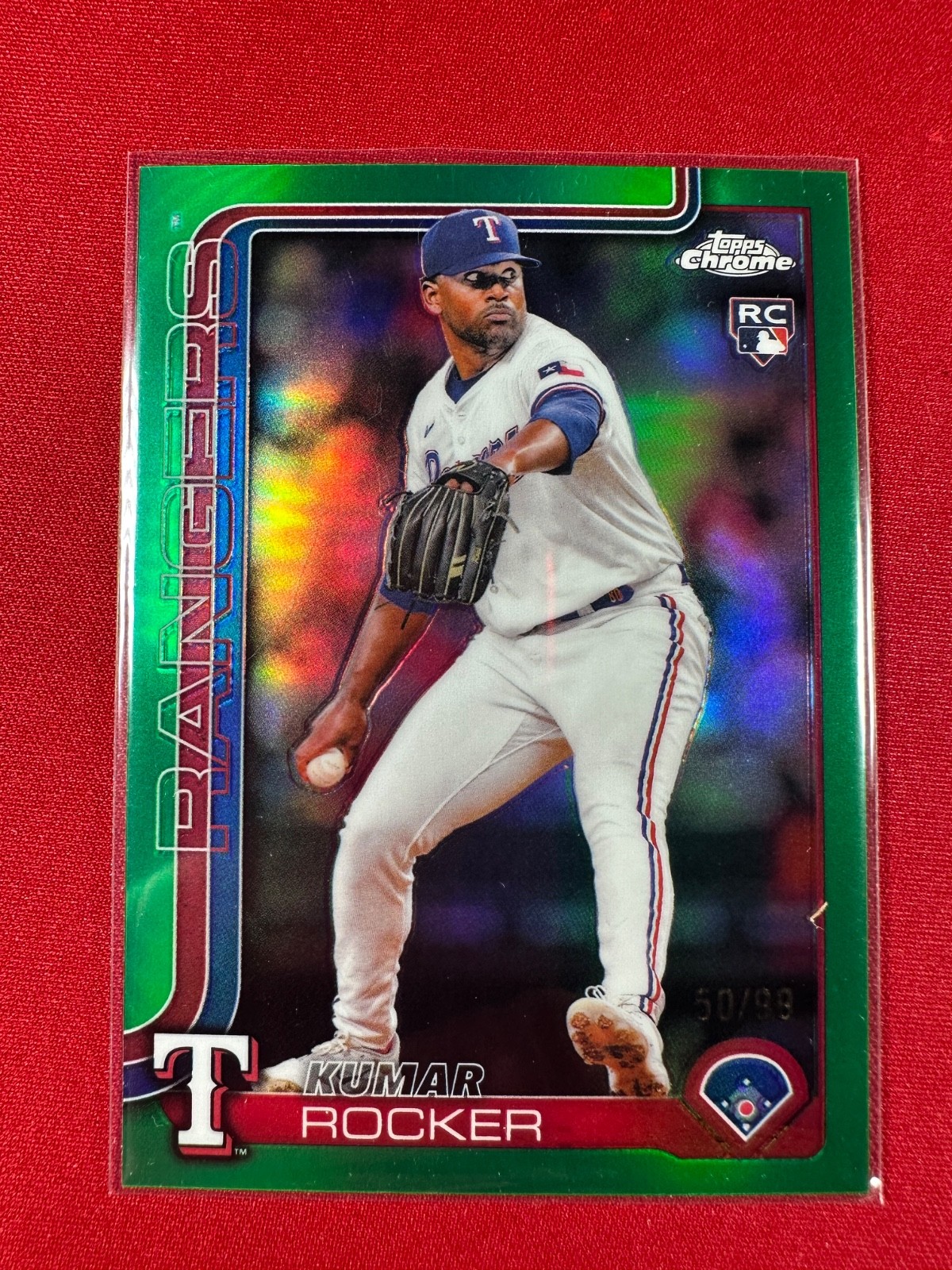 2025 Topps Chrome - Kumar Rocker Green Refractor /99 (RC) #73 Rangers