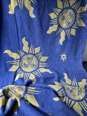 Vintage Celestial Sun Beach Towel Sun Face Star Blue Yellow Y2K 90s Whimsigoth