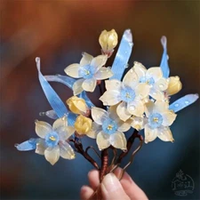 Chinese Women Ancient Yellow Narcissus Flower Hair Stick U-shaped Hanfu Hairpin