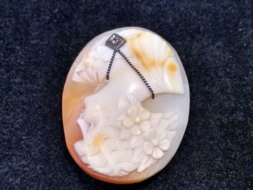 Vintage Unmounted Victorian Shell Cameo W/Diamond Necklace 1" x 1" - Picture 9 of 12