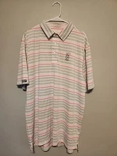 STRAIGHT DOWN PERFORMANCE  GOLF  POLO SHIRT TPC SAWGRASS PINK-GRAY STRIP XL NWOT