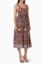 Ulla Johnson Ruffle Adobe Jade Bustier Women's Ikat Printed Midi Dress Size XS 2