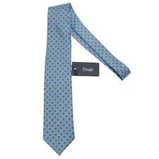 Drake's NWT Neck Tie in Light Blue with Orange/White Geometric Pattern 100% Silk