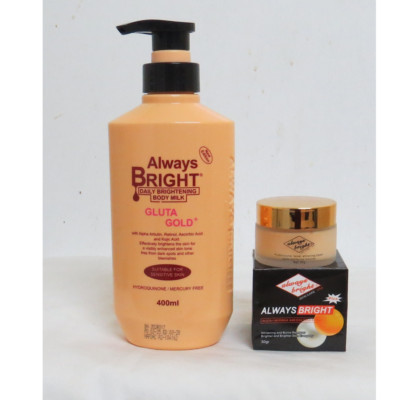 Always Bright Gluta Gold Daily Brightening Body Milk Lotion + Face Cream 2Pcs
